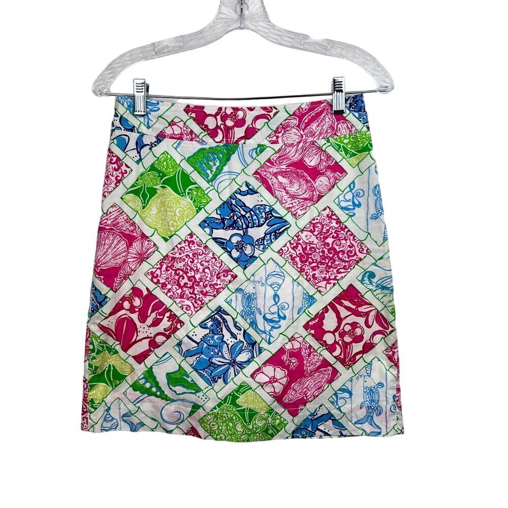 LILLY PULITZER Hollywood Squares Preppy Pink Bamboo Lined Skirt size 2